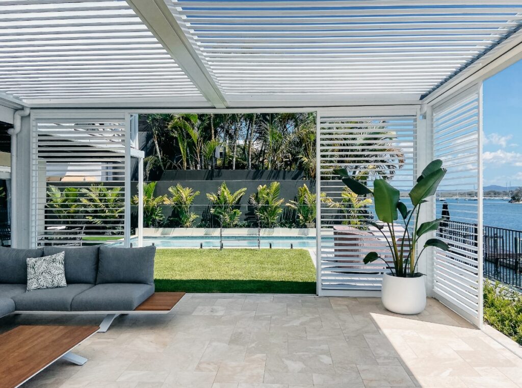 Plantation Shutters Sunshine Coast Outdoor Patio With Coastal Views