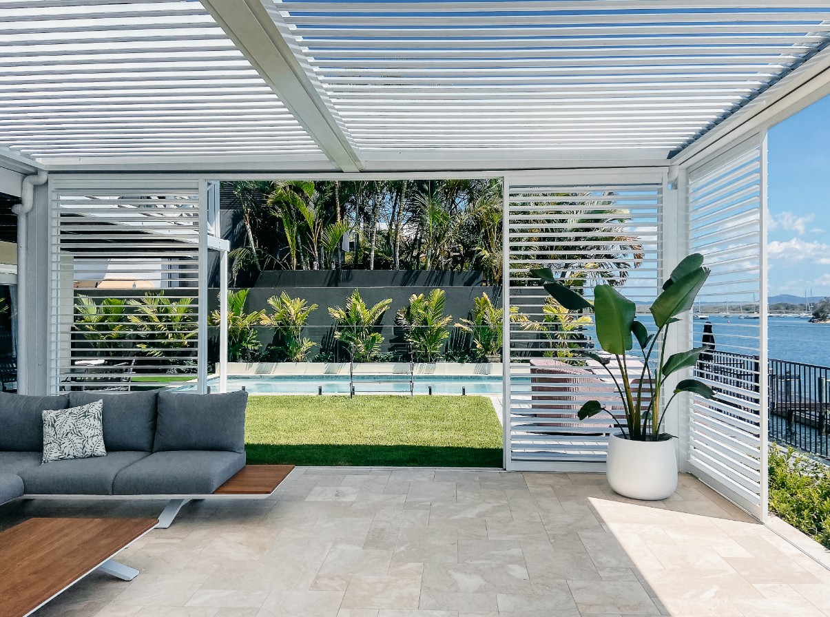 Plantation Shutters Sunshine Coast Outdoor Patio With Coastal Views